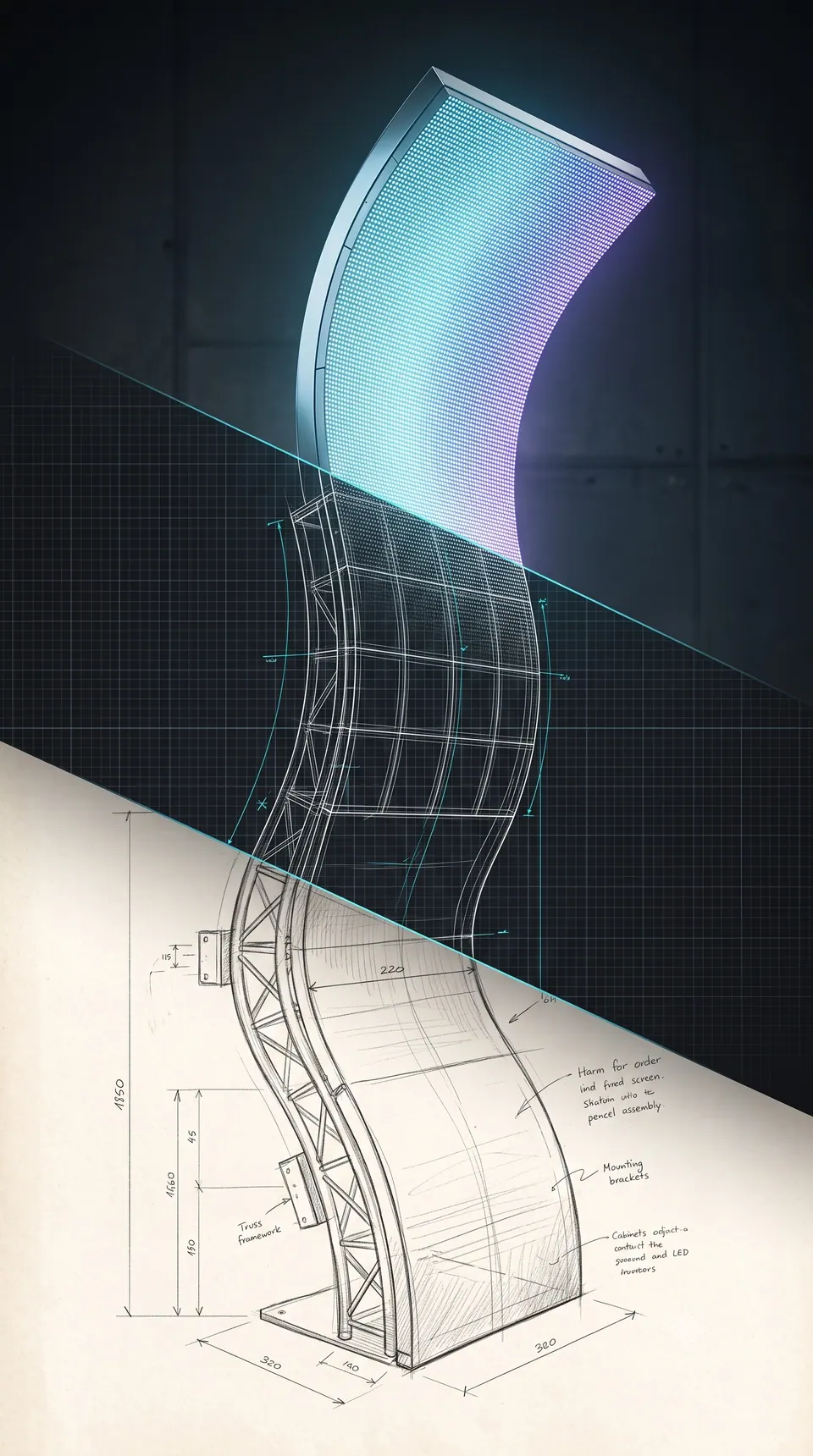 Curved screen design from sketch to 3D render